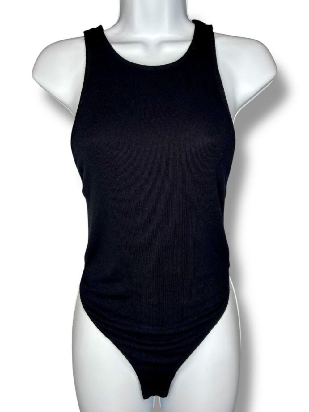 Intimately Free People Black Ribbed scoop Neck Cross Back Thong Bodysuit